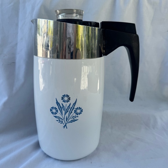 VTG 1970s Corning Ware Blue Cornflower Stovetop Percolator - 10 Cup Coffee Pot - Picture 3 of 10